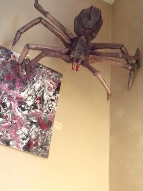 Creepy Crawly Spider Decoration – Handcrafted Halloween Ornament - Hat and Skull Art