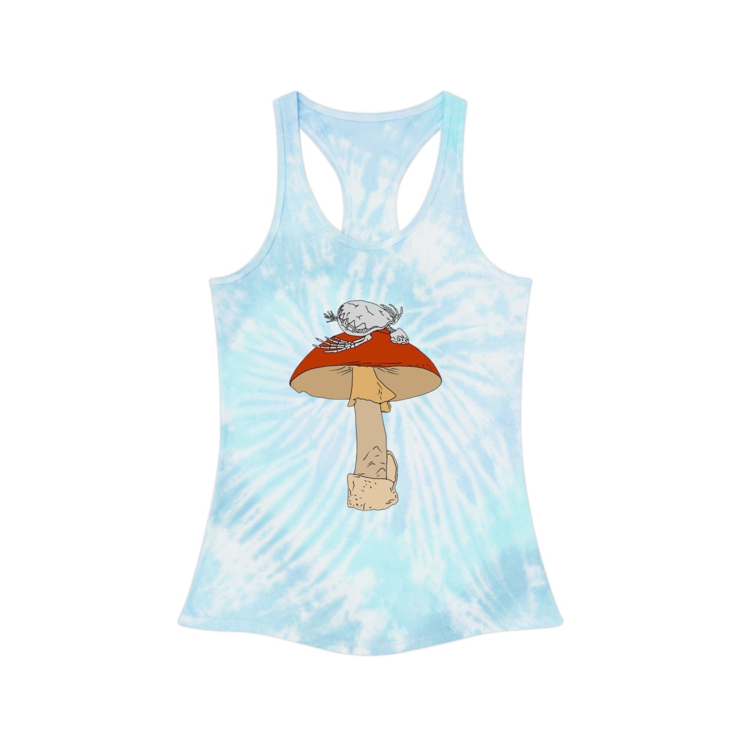 Colorful Tie Dye Tank Top with Mushroom Print, Summer Top, Festival Clothing, Bohemian Wear, Cute Graphic Tee - Hat and Skull Art