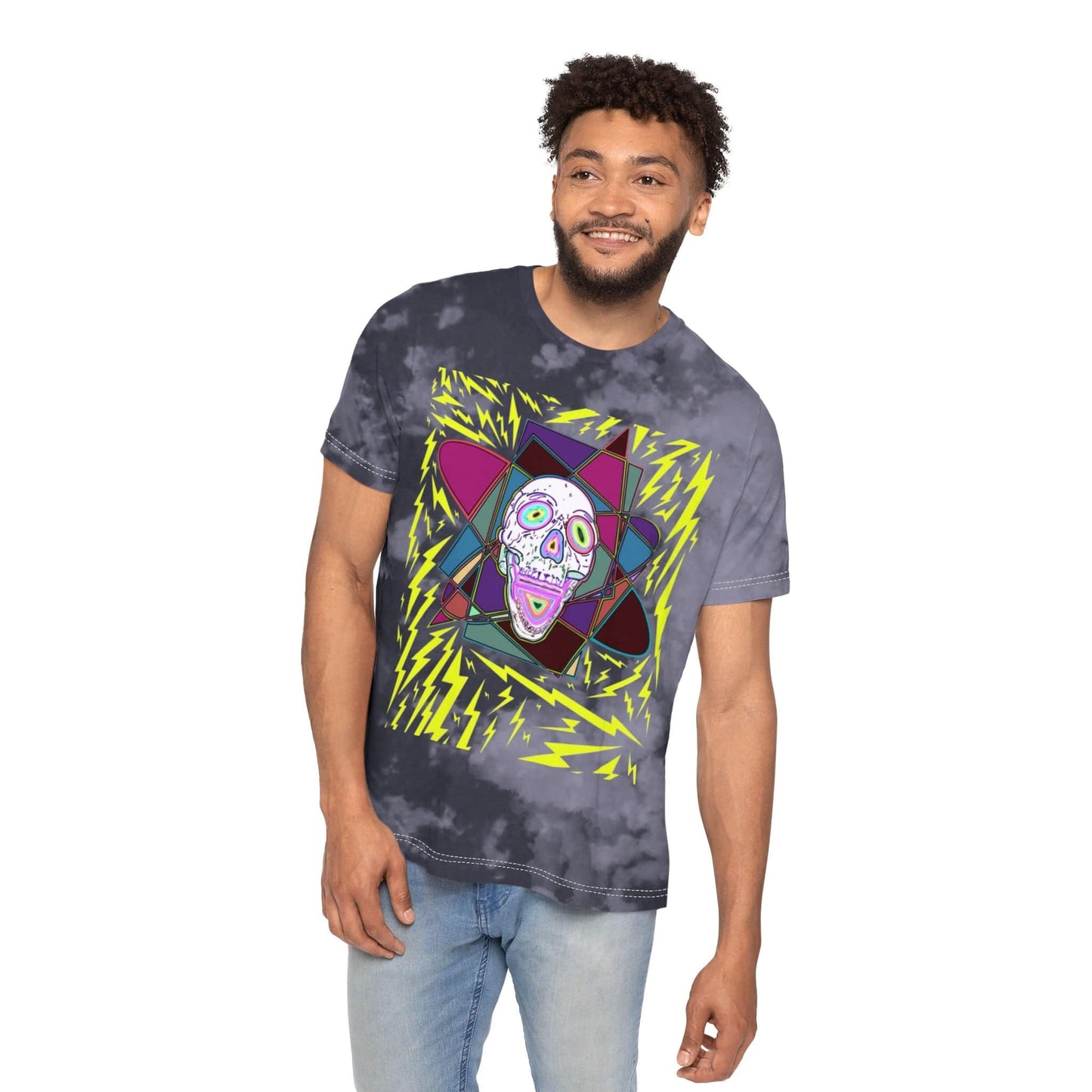 Colorful Tie-Dyed Unisex T-Shirt - Edgy Halloween Wear, Casual Streetwear, Artistic Graphic Tee, Unique Gift for Him/Her - Hat and Skull Art