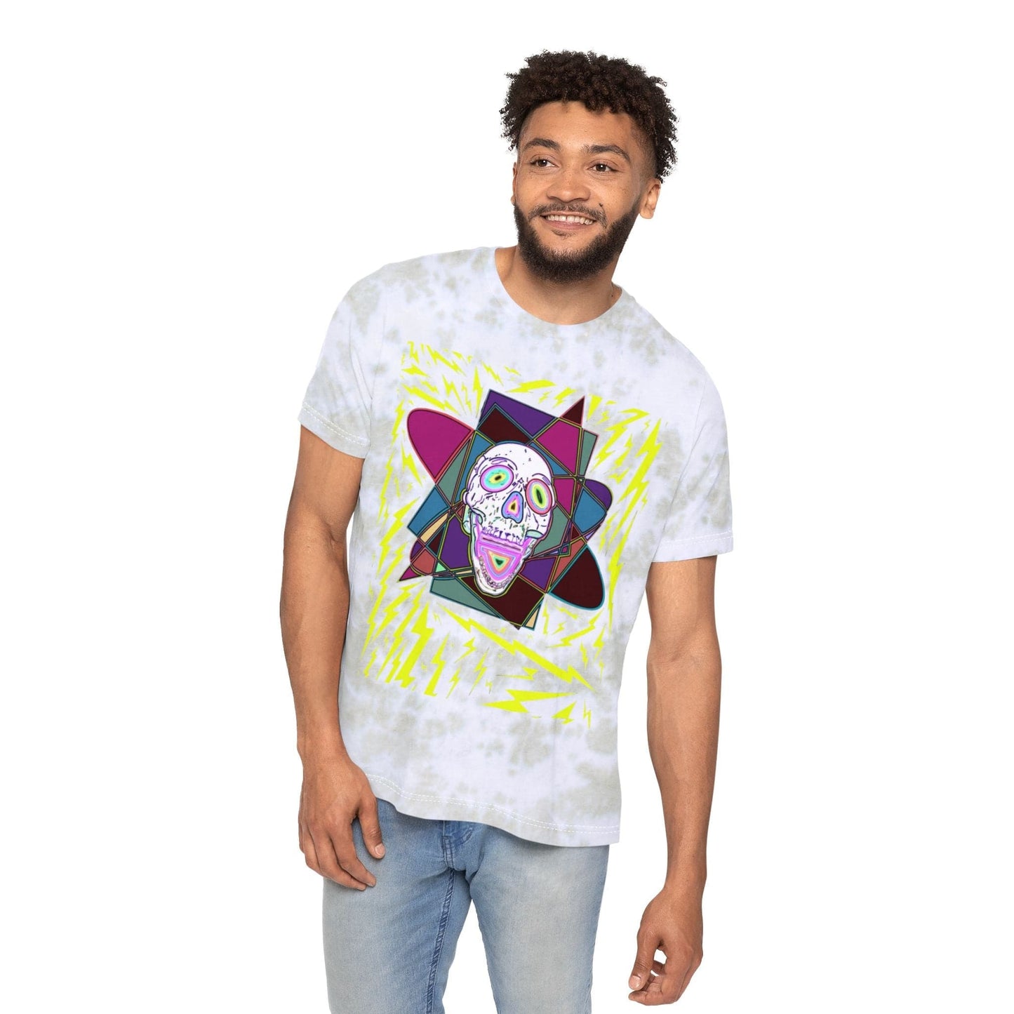 Colorful Tie-Dyed Unisex T-Shirt - Edgy Halloween Wear, Casual Streetwear, Artistic Graphic Tee, Unique Gift for Him/Her - Hat and Skull Art