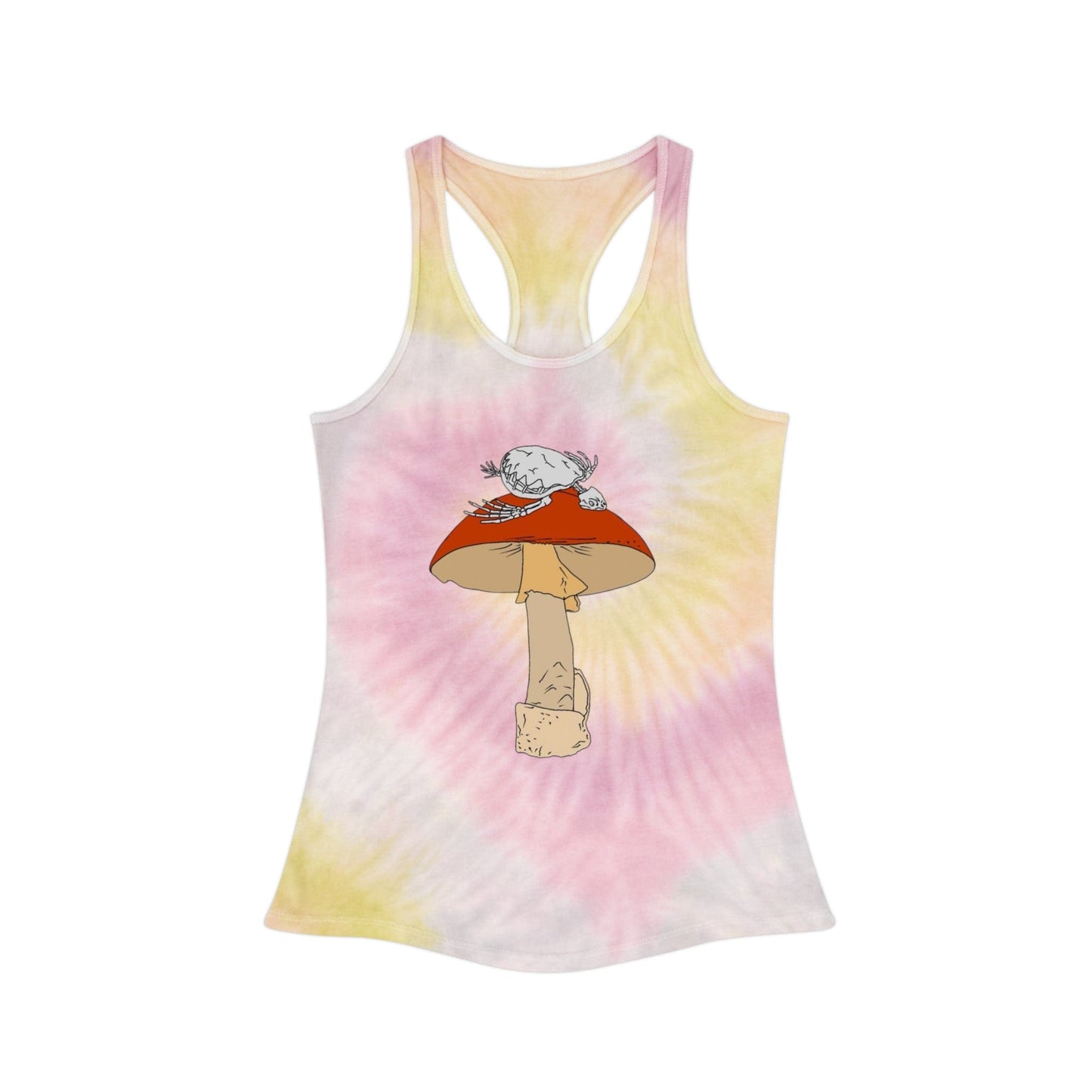 Colorful Tie Dye Tank Top with Mushroom Print, Summer Top, Festival Clothing, Bohemian Wear, Cute Graphic Tee - Hat and Skull Art