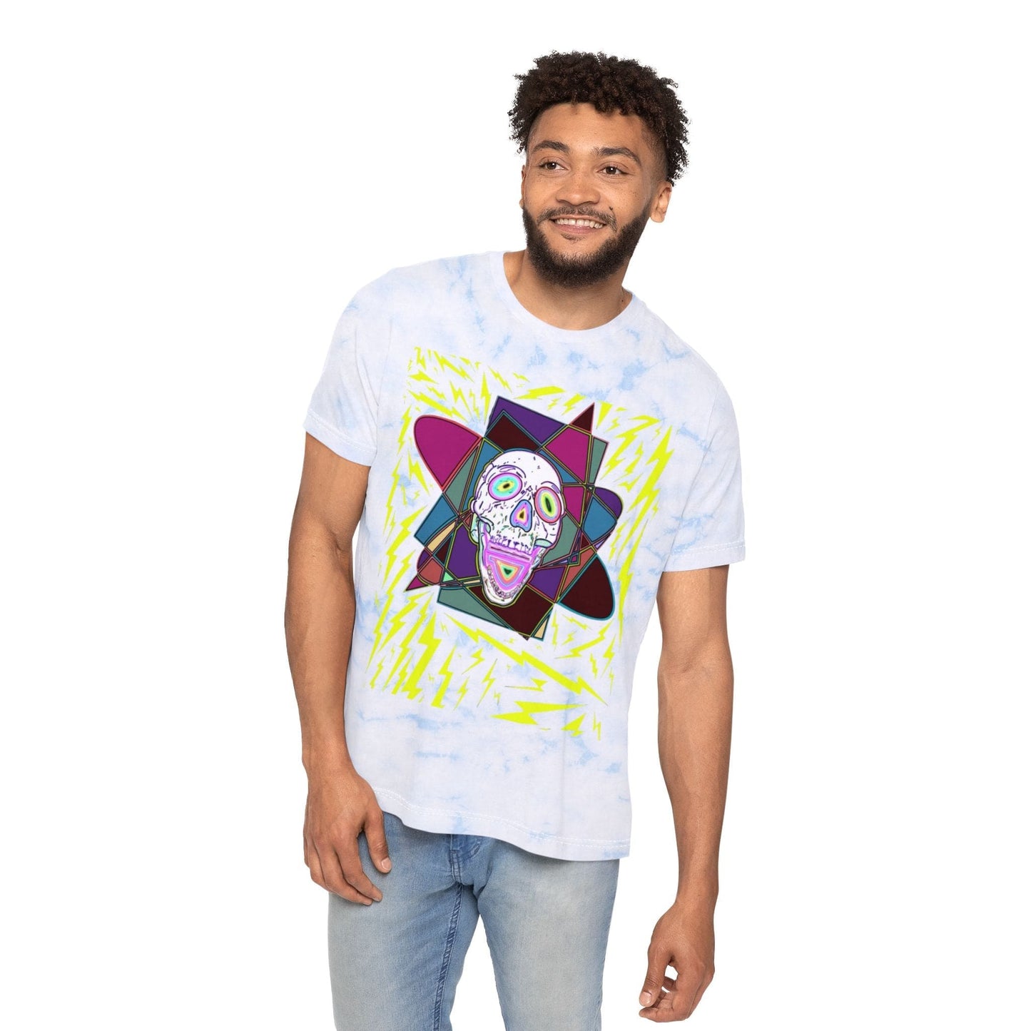 Colorful Tie-Dyed Unisex T-Shirt - Edgy Halloween Wear, Casual Streetwear, Artistic Graphic Tee, Unique Gift for Him/Her - Hat and Skull Art