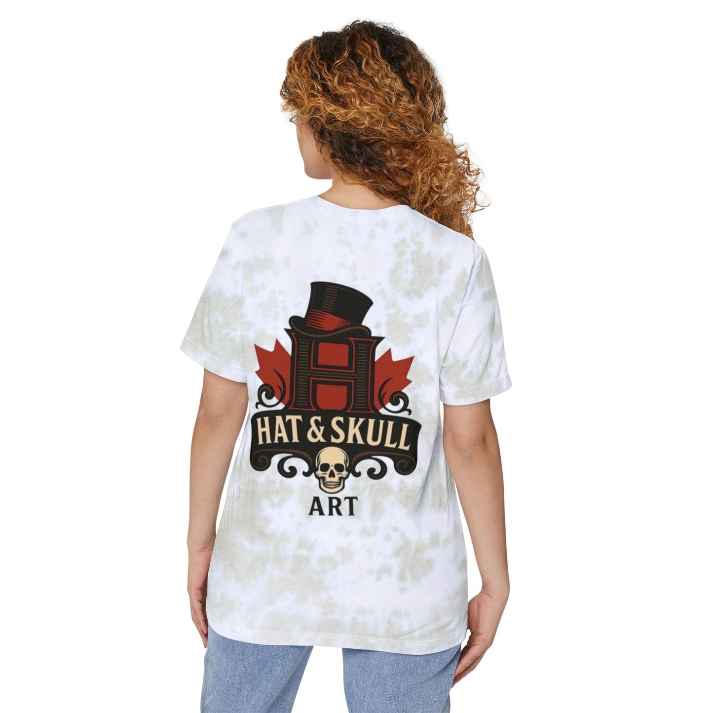 Colorful Tie-Dyed Unisex T-Shirt - Edgy Halloween Wear, Casual Streetwear, Artistic Graphic Tee, Unique Gift for Him/Her - Hat and Skull Art