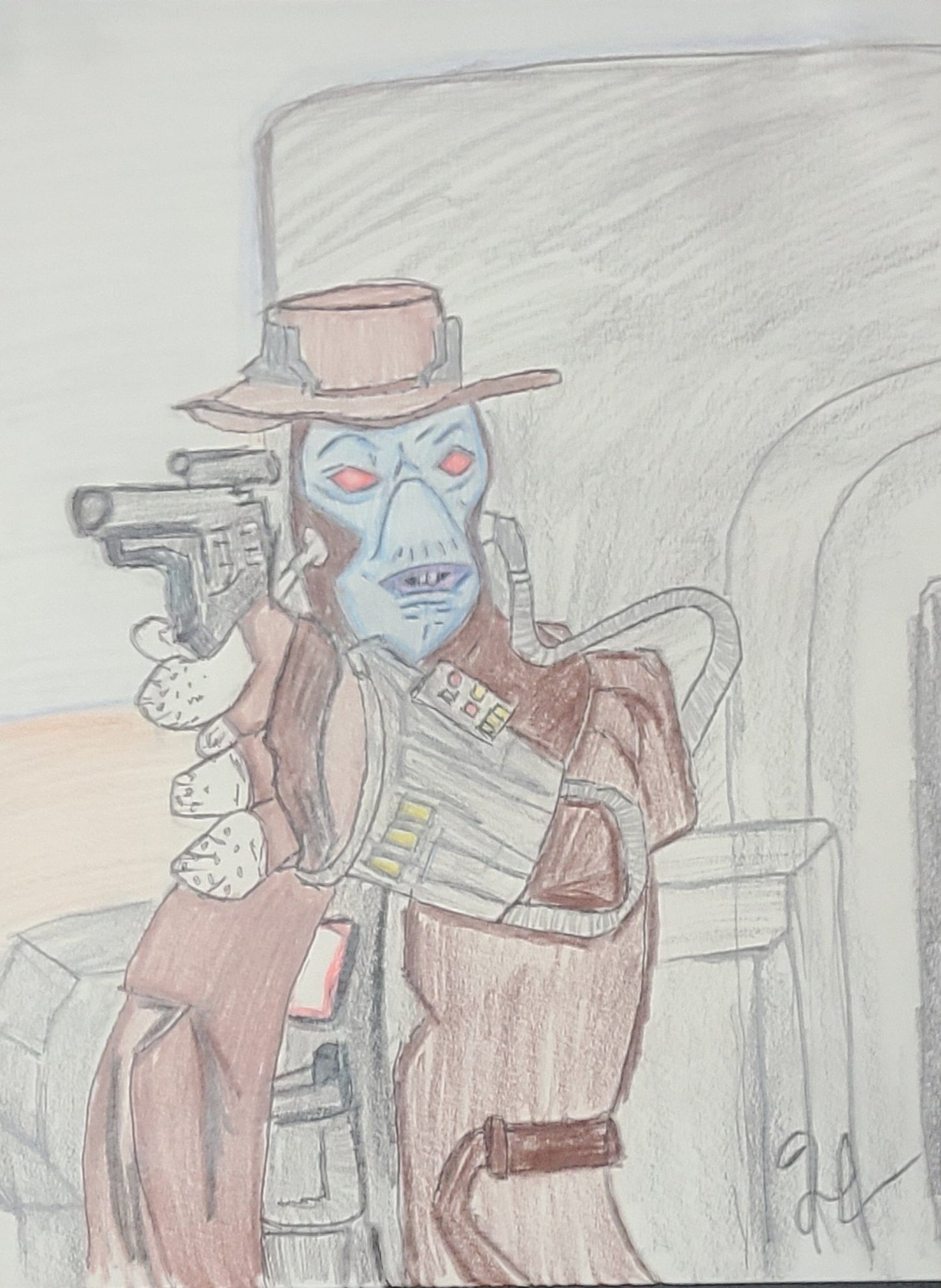 Cad Bane Fanart – 11x15 Colored Pencil Illustration by Hat - Hat and Skull Art