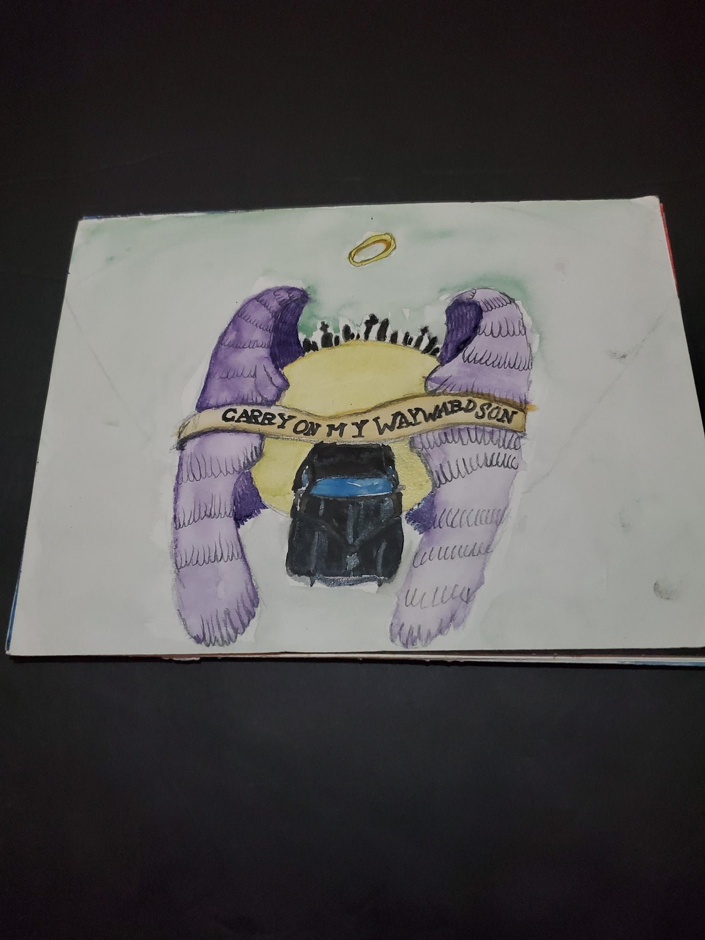 "8x14 Supernatural Inspired Watercolor Print – Graveyard with Quote" - Hat and Skull Art