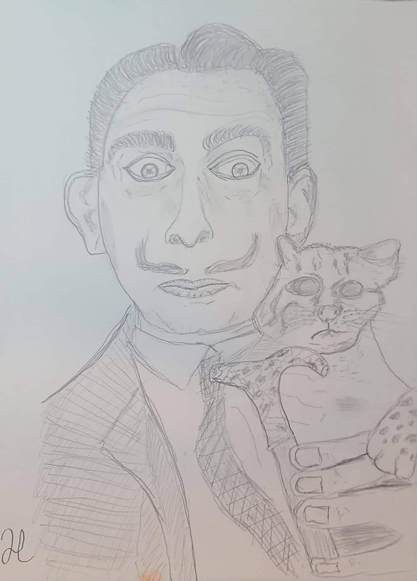 Salvador Dalí Pencil Portrait Sketch – Hand-Drawn Art by Hat & Skull - Hat and Skull Art