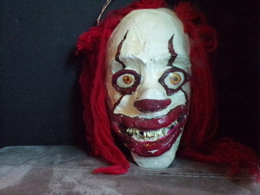 Hanging Pennywise Head Sculpture – Hand-Painted Horror Decor with Epoxy Finish - Hat and  Skull Art 