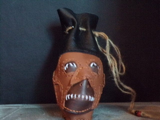 Shrunken Head Drawstring Pouch – Handcrafted Leather Oddity Bag by Hat & Skull - Hat and  Skull Art 