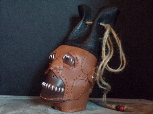 Shrunken Head Drawstring Pouch – Handcrafted Leather Oddity Bag by Hat & Skull - Hat and  Skull Art 