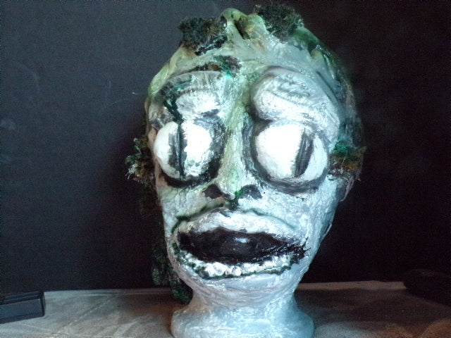 front Beetlejuice Head Bust – Handcrafted Horror Comedy Sculpture by Hat & Skull Art