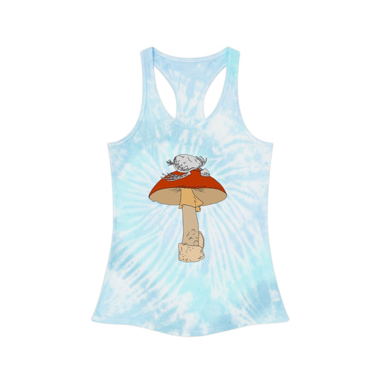 Colorful Tie Dye Tank Top with Mushroom Print, Summer Top, Festival Clothing, Bohemian Wear, Cute Graphic Tee - Hat and  Skull Art 