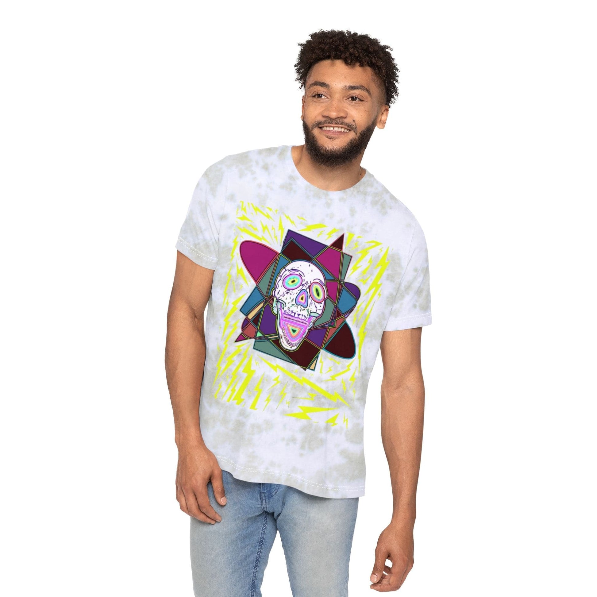 Colorful Tie-Dyed Unisex T-Shirt - Edgy Halloween Wear, Casual Streetwear, Artistic Graphic Tee, Unique Gift for Him/Her - Hat and  Skull Art 