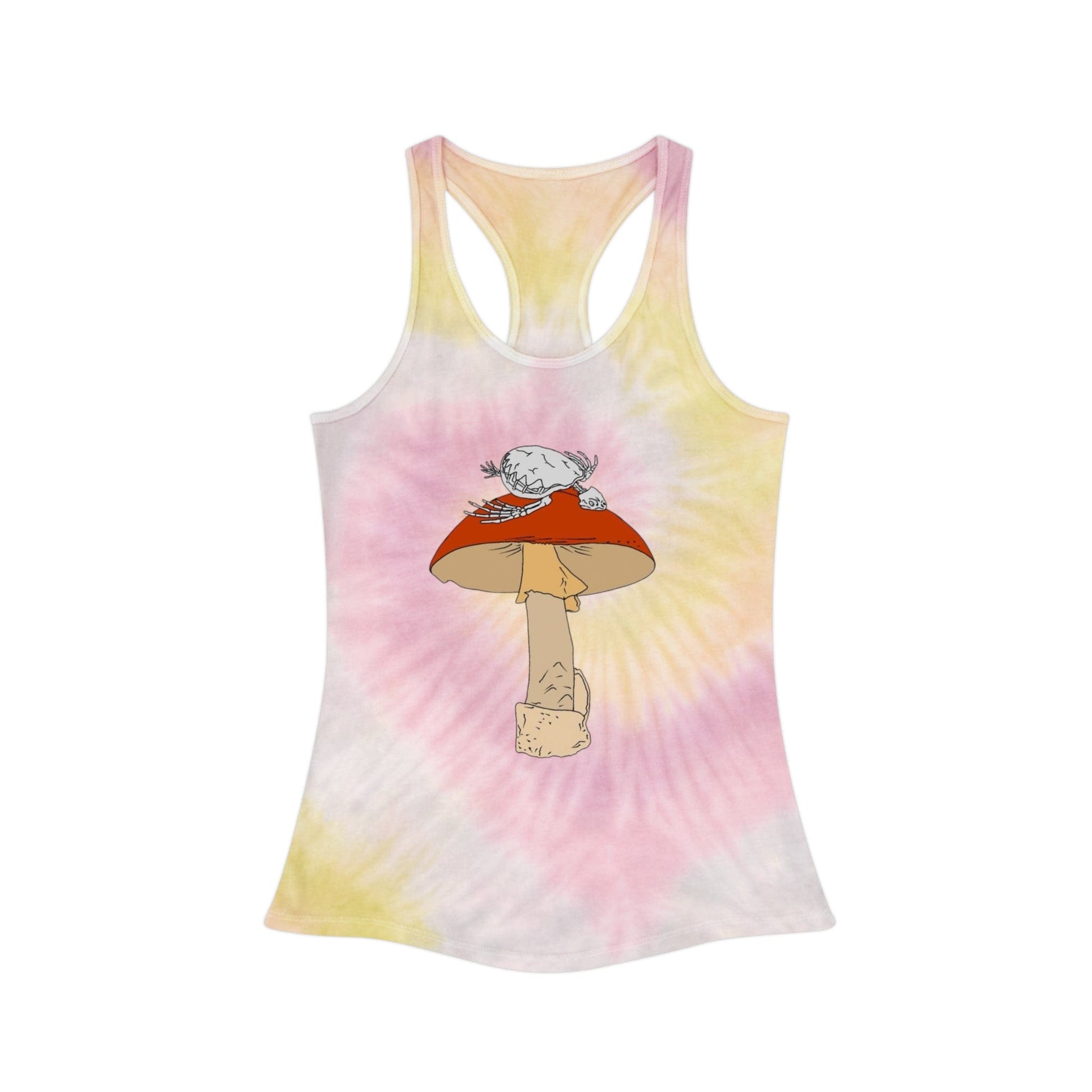 Colorful Tie Dye Tank Top with Mushroom Print, Summer Top, Festival Clothing, Bohemian Wear, Cute Graphic Tee - Hat and  Skull Art 