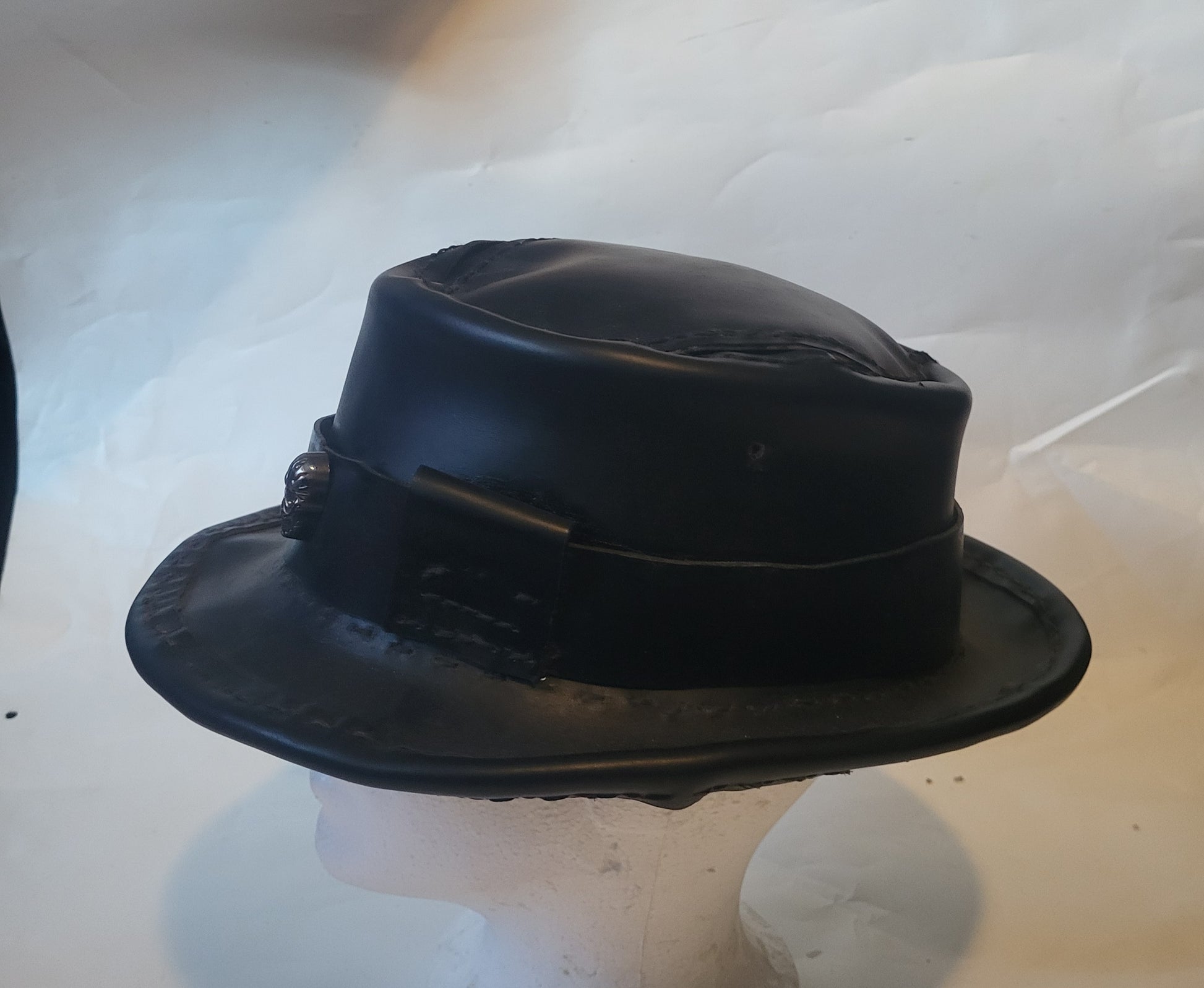 Handcrafted Leather Pork Pie Hat - Hat and  Skull Art 