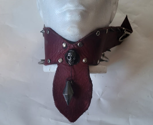 Handcrafted Horween Leather Decorative Collar - Hat and  Skull Art 