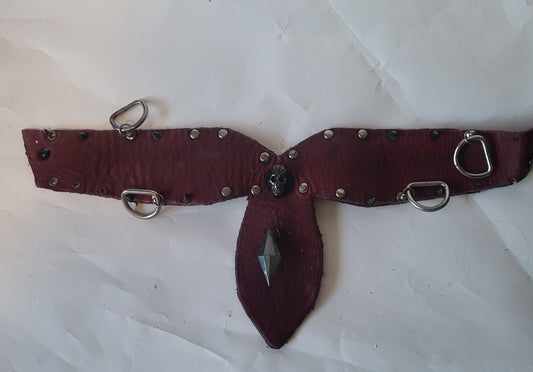 Handcrafted Horween Leather Decorative Collar - Hat and  Skull Art 