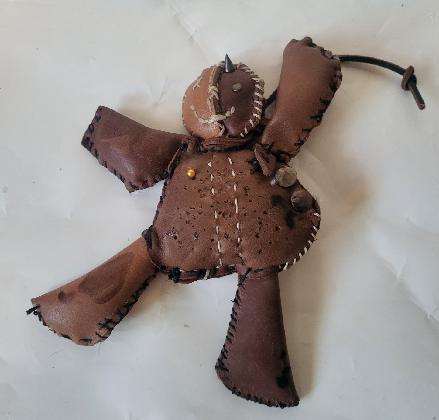 Leather Doll Art Piece - Hat and  Skull Art 