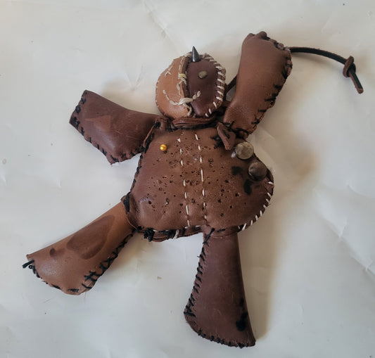 Leather Doll Art Piece - Hat and  Skull Art 