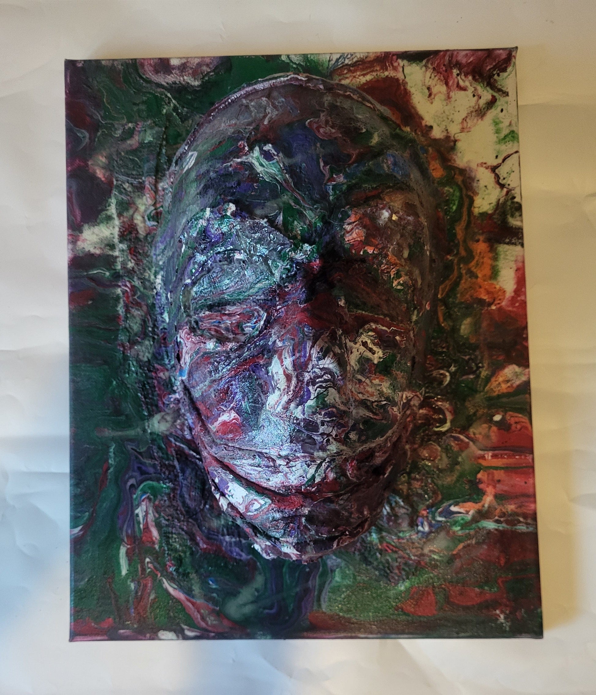 Joker” – 3D Acrylic Pour Mask Art on Stretched Canvas | Dark Abstract Mixed Media - Hat and  Skull Art 