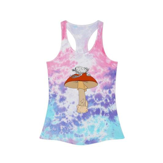 Colorful Tie Dye Tank Top with Mushroom Print, Summer Top, Festival Clothing, Bohemian Wear, Cute Graphic Tee - Hat and  Skull Art 
