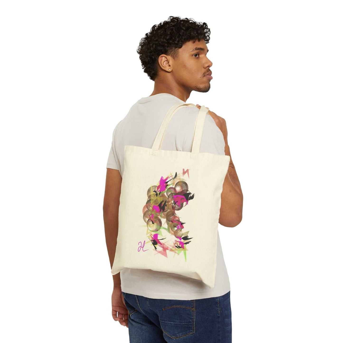 "Electric Flight" Stylish Cotton Canvas Tote Bag - Abstract Floral Design
