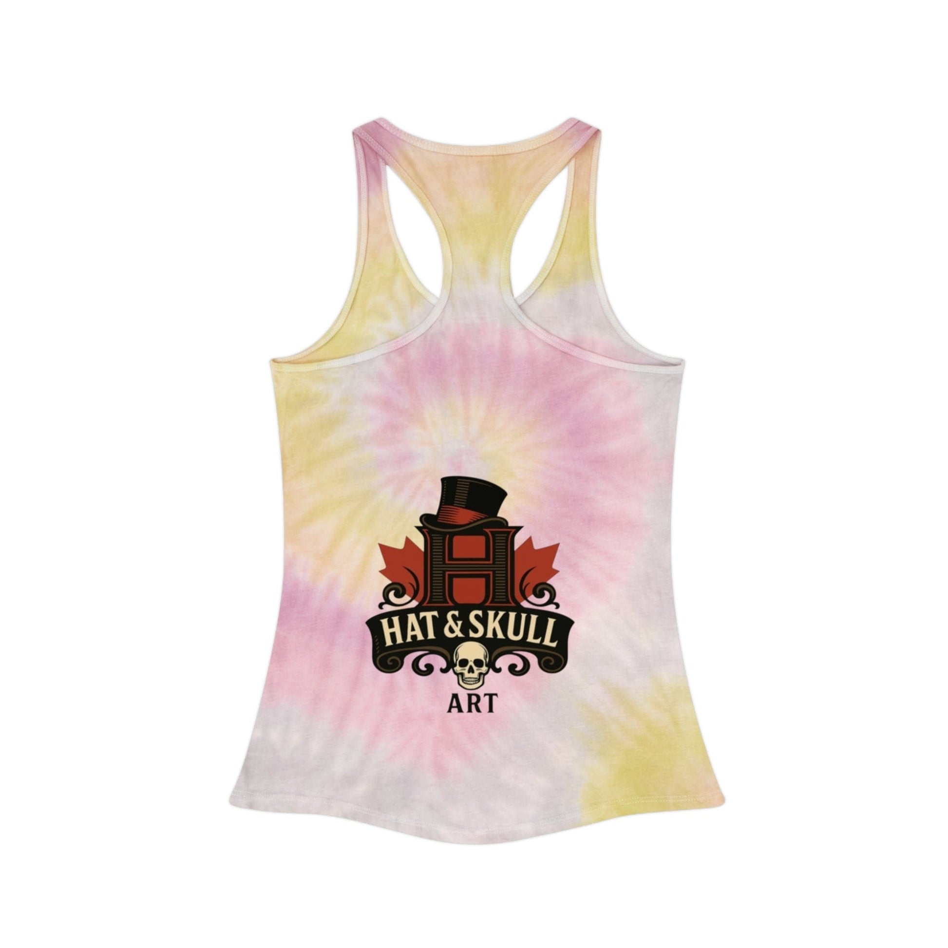Colorful Tie Dye Tank Top with Mushroom Print, Summer Top, Festival Clothing, Bohemian Wear, Cute Graphic Tee - Hat and  Skull Art 