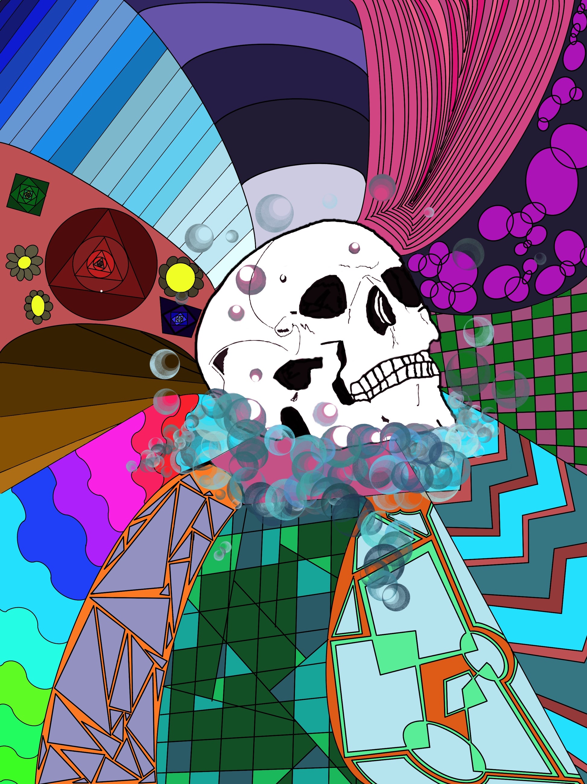 Bubbles  psychedelic - Hat and  Skull Art 