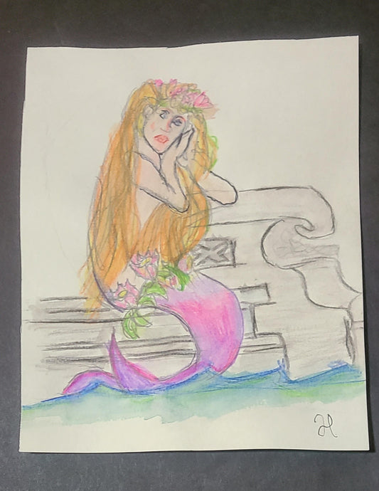 Mini Mermaid Watercolor Art Print – Hand-Painted 4x6.5 by Hat - Hat and  Skull Art 