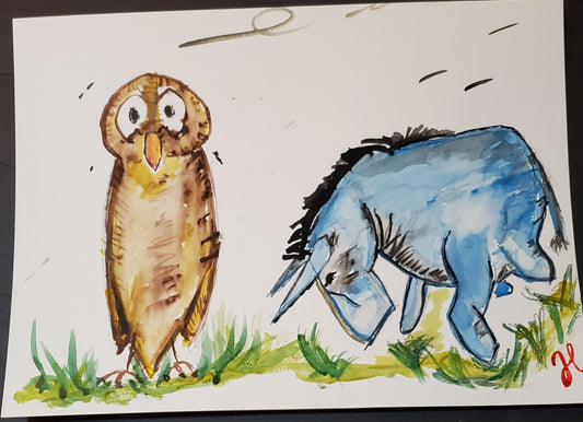 Owl & Eeyore Watercolor Art Print – Winnie the Pooh Collection 11x15 - Hat and  Skull Art 