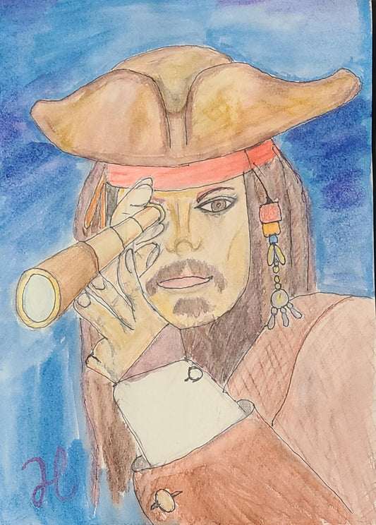 Jack Sparrow Watercolor Fanart – 11.5x8 Hand-Painted Pirate Tribute - Hat and  Skull Art 