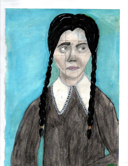 Wednesday Addams 8x10 Watercolor Art Print – Classic Addams Family Tribute - Hat and  Skull Art 